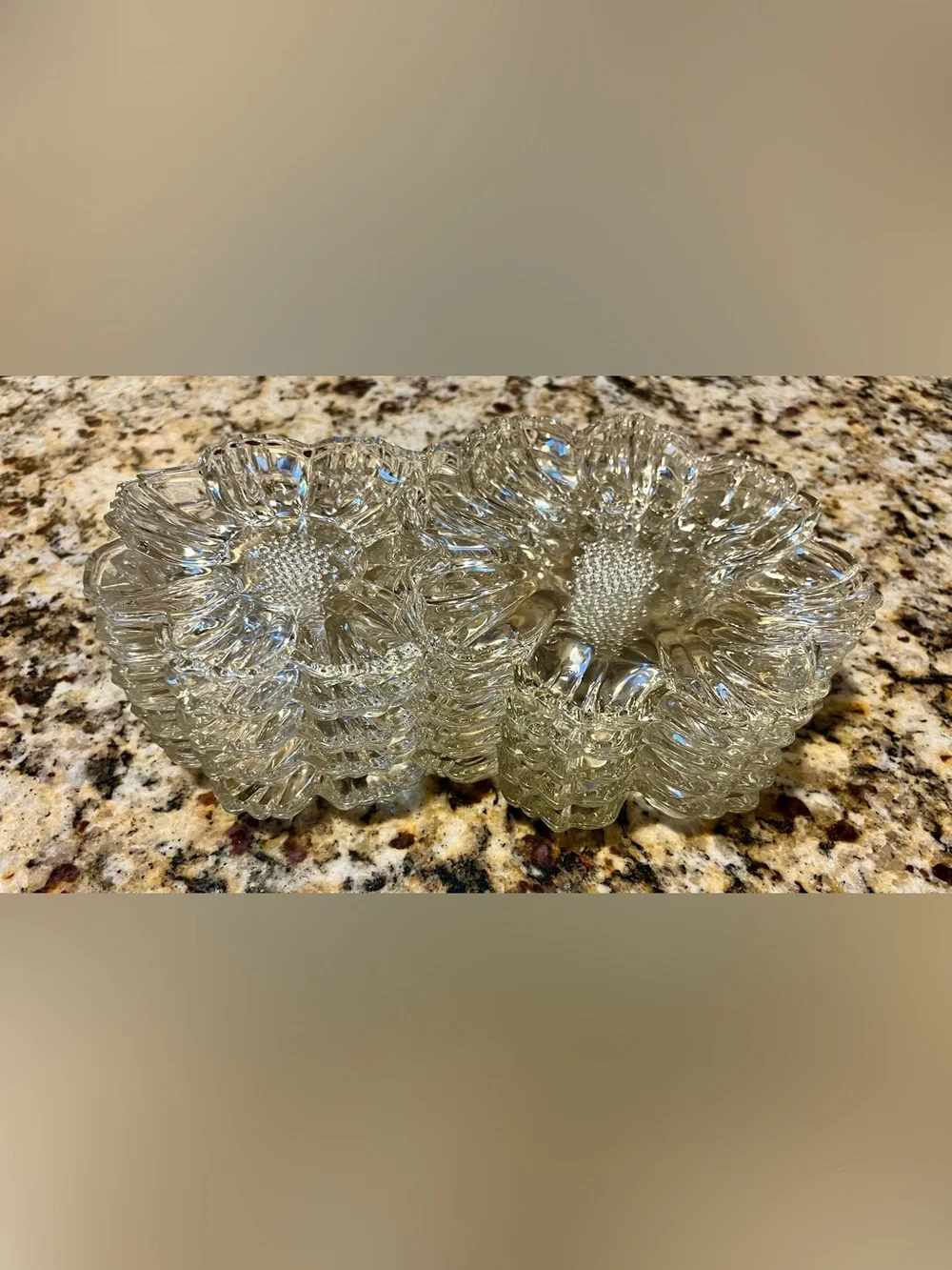 Vintage MCM Hazy-Atlas Double Daisy Pressed Glass Snack Plates - set of 5